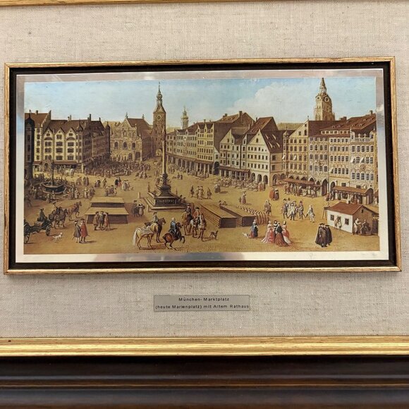 Bottega DArte Munich Marketplace Scene 925 Silver Plate Lithograph Italy Vintage - Picture 4 of 10